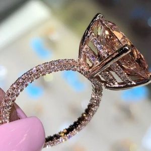 New trendy champagne CZ rose gold geometric ring